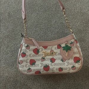 Juicy Couture Beige and Pink Strawberry Shoulder Bag